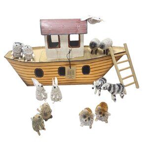 Noah’s Ark Tin boat Ark with Animals and ladder Decoration Brand New